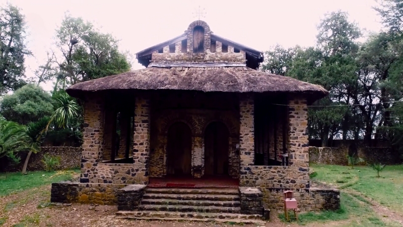Front view of Debre Berhan Selassie Church in Gondar, Ethiopia